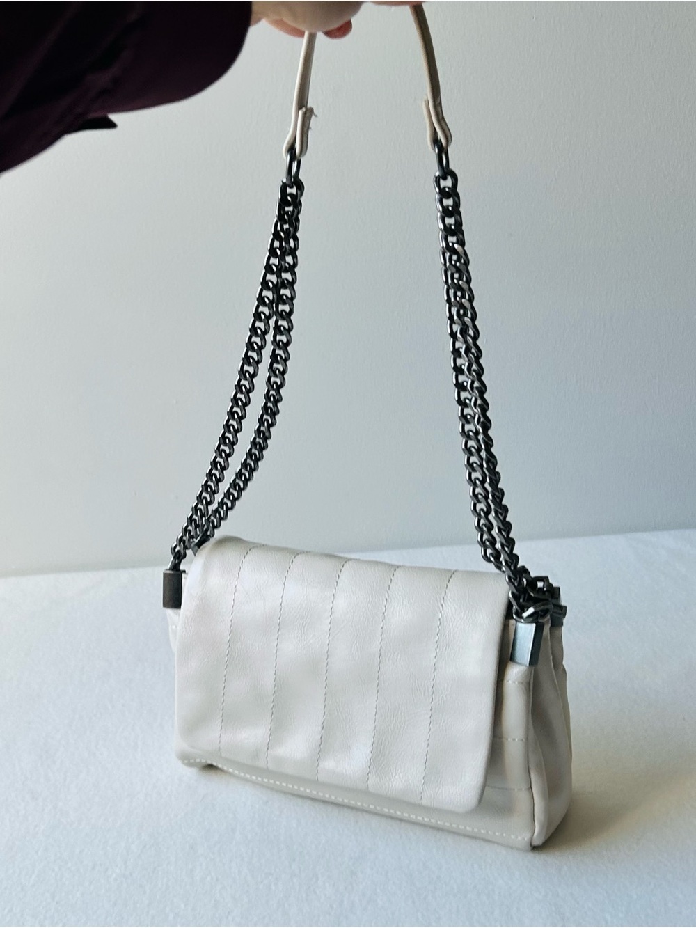Zara Quilted Shoulder Bag in Cream color